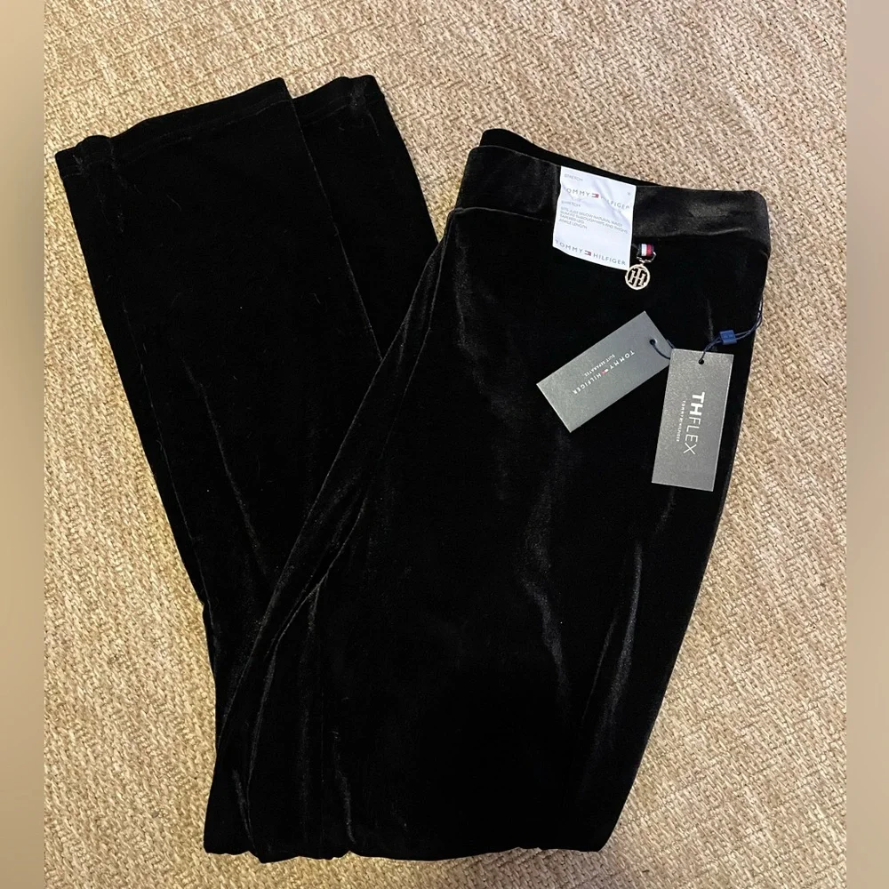 NWT Tommy Hilfiger stretch black velvet tapered ankle length pants size 16 - Picture 1 of 8